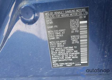 2018 Nissan Rogue Sv z USA, uszkodzony, nr VIN KNMAT2MVXJP577768